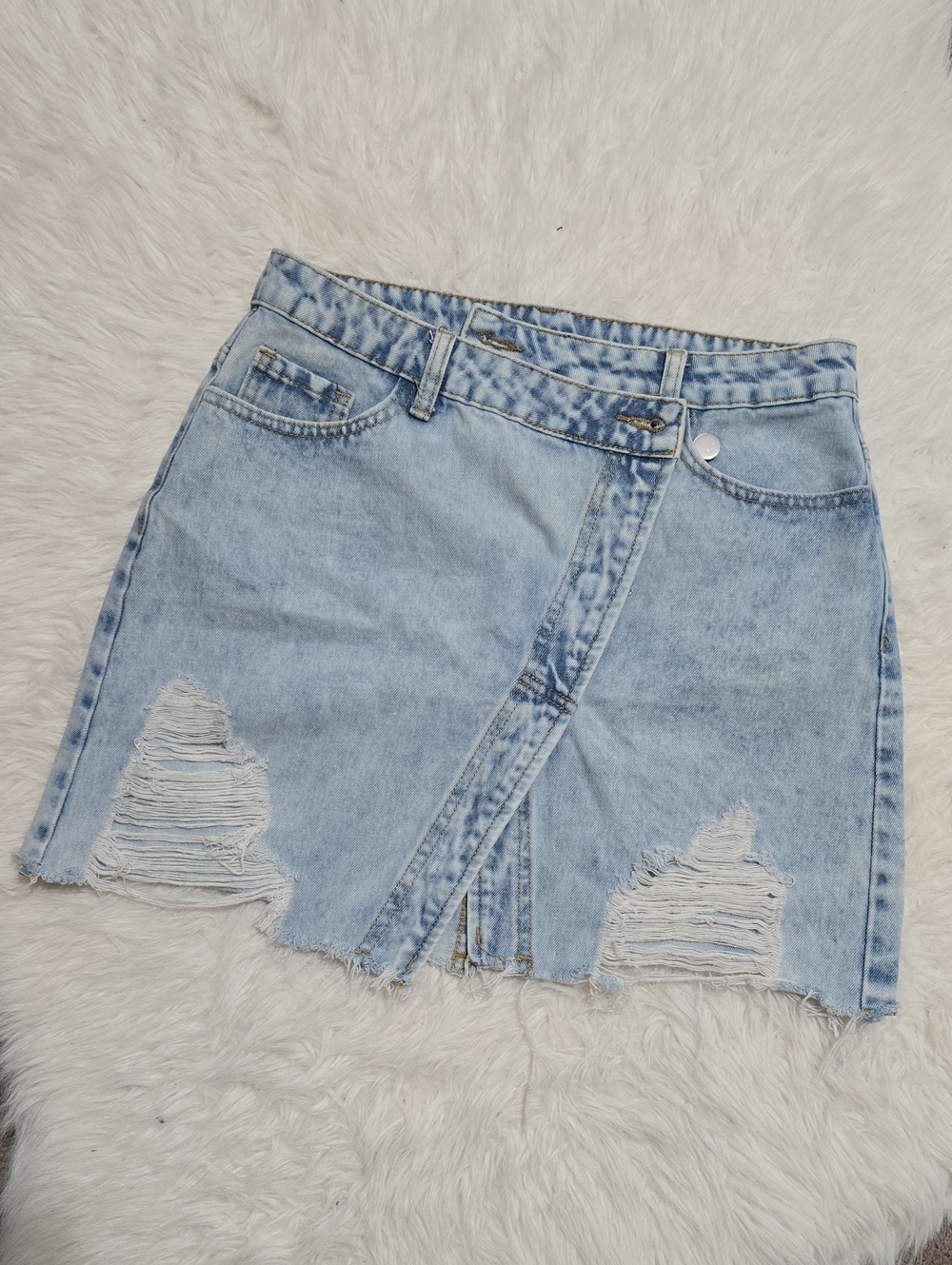 SHEIN Light Blue Distressed Denim Skirt-Shorts
